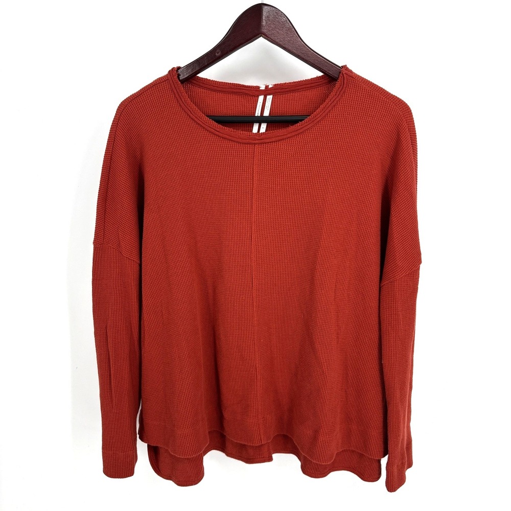 Anthropologie Waffle Knit Top Oversized Front Seam Burnt Orange Long Sleeve sz S
